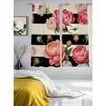 thumbnail image 3 of Pink Peony Sheer Curtains 72 Inch Long 2 Panels, Flowers Black And White Stripes Linen Texture Light Filtering Rod Pocket Semi Sheer Curtains, Sheer Voile Drapes for Living Room Bedroom, 52"x72", 3 of 5