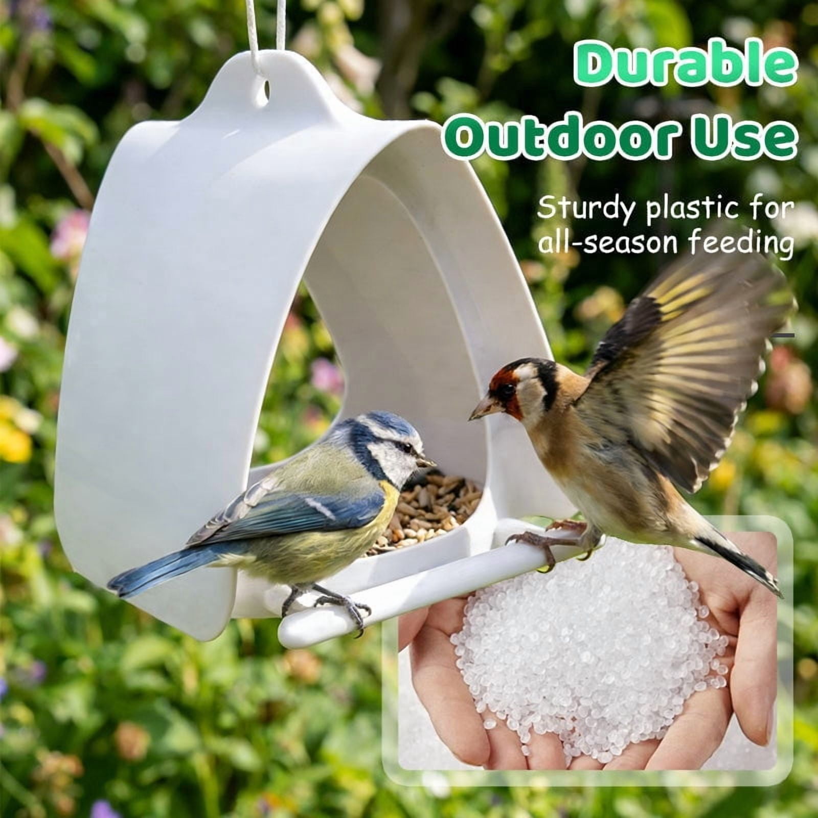 Camnix Platform Bird Feeder for Outdoors Hanging with Weatherproof Dome, Squirrel-Resistant Metal Tray, 2 Lbs Seed Capacity, 180° Multi-Bird Feeding, White