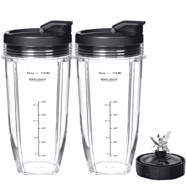 Blender Replacement Parts for Ninja 24oz Ninja Blender Cups with To-Go Lids & 7-Fins Extractor Blade for Nutri Ninja Auto iQ BN801 BL480-30 BL640-30 BL642-30 NN100-30 BL2012