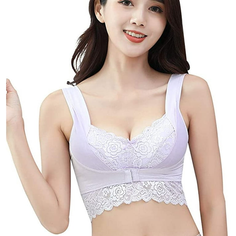 Lopecy-Sta Front Buckle Sexy Gathe r up Breast Milk Sleep Lace No Steel  Ring Bra Deals Clearance Bras for Women Push Up Bras for Women Purple