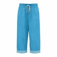 thumbnail image 6 of Summer Linen Pants for Women Loose Wide Leg Trousers Side Button Elastic Waist Straight Pants Crop Pants, 6 of 7