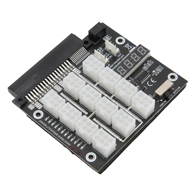 Conector adaptador de fuente de alimentación para minería de 6 pines, adaptador de placa Fuente de alimentación 1600W PSU GPU 12 Amp/2400 Watts Negro 12 puertos PCIe para D750E S1 para 095HR5 Ccdes No se aplica