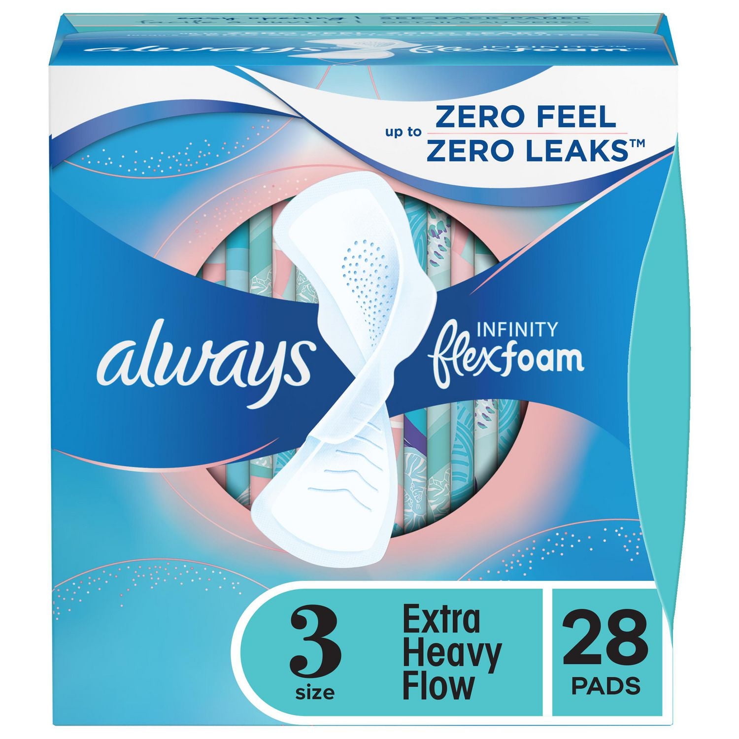 Serviettes féminines Always Infinity, flux très abondant, avec ailes, pour femmes, taille 3, non parfumées, 28 U 28CT