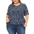 thumbnail image 2 of Women's Plus Size Tops for Women V Neck Floral Print Ruffle Short Sleeve Tiered Babydoll Blouses Navy Blue 2X, 2 of 5