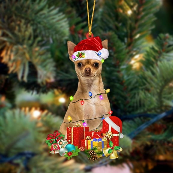 Acrylic 2D FLAT TAN Chihuahua 1-Dog Be Christmas Tree Hanging Ornament