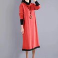 thumbnail image 4 of Ygbgbb Women's Loose Patchwork Solid Color High Neck Long Sleeved Dress (Red,XL), 4 of 9