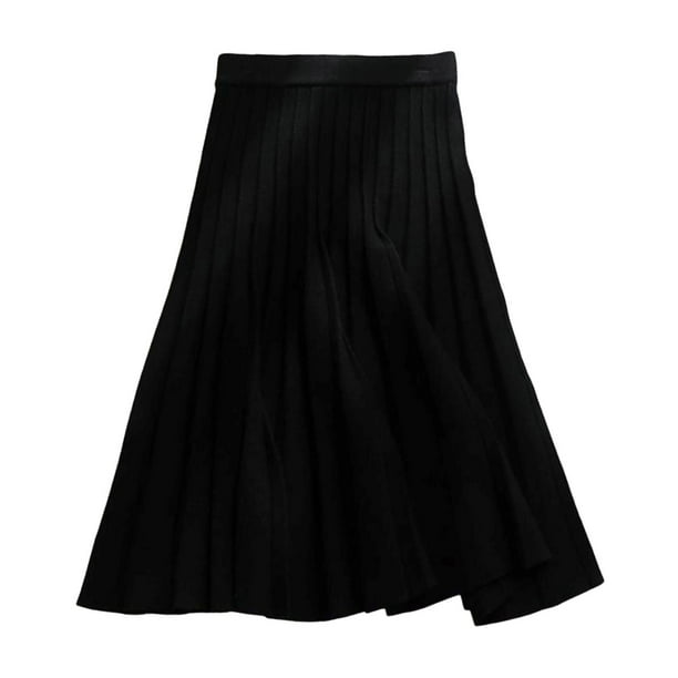 Falda midi plisada de punto grueso con corte en A para mujer, estampado de cuadros, cintura elástica, primavera/otoño, tallas S-XXL