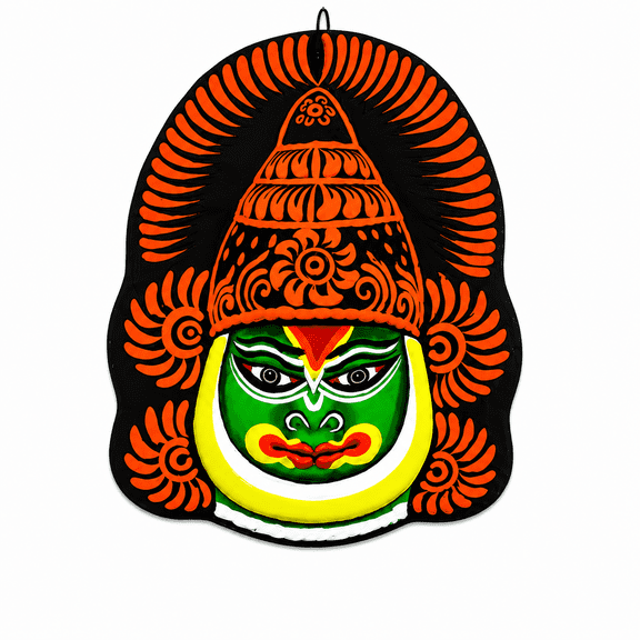 GBT - Handmade Kathakali Face Wall Hanging Decorative Art, Traditional Cultural Home Decor for Living Room, Entrance, Office, Festive Display, One Size