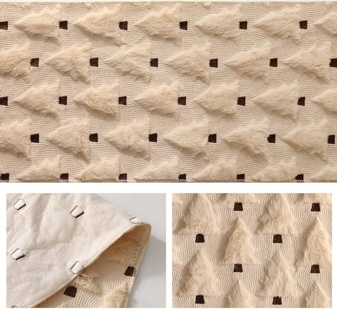 13x108 Inch Soft Plush Faux Fur Jacquard Beige Christmas Tree Table Runner, Seasonal Autumn Kitchen Dining Table Decoration for Home Party Decor