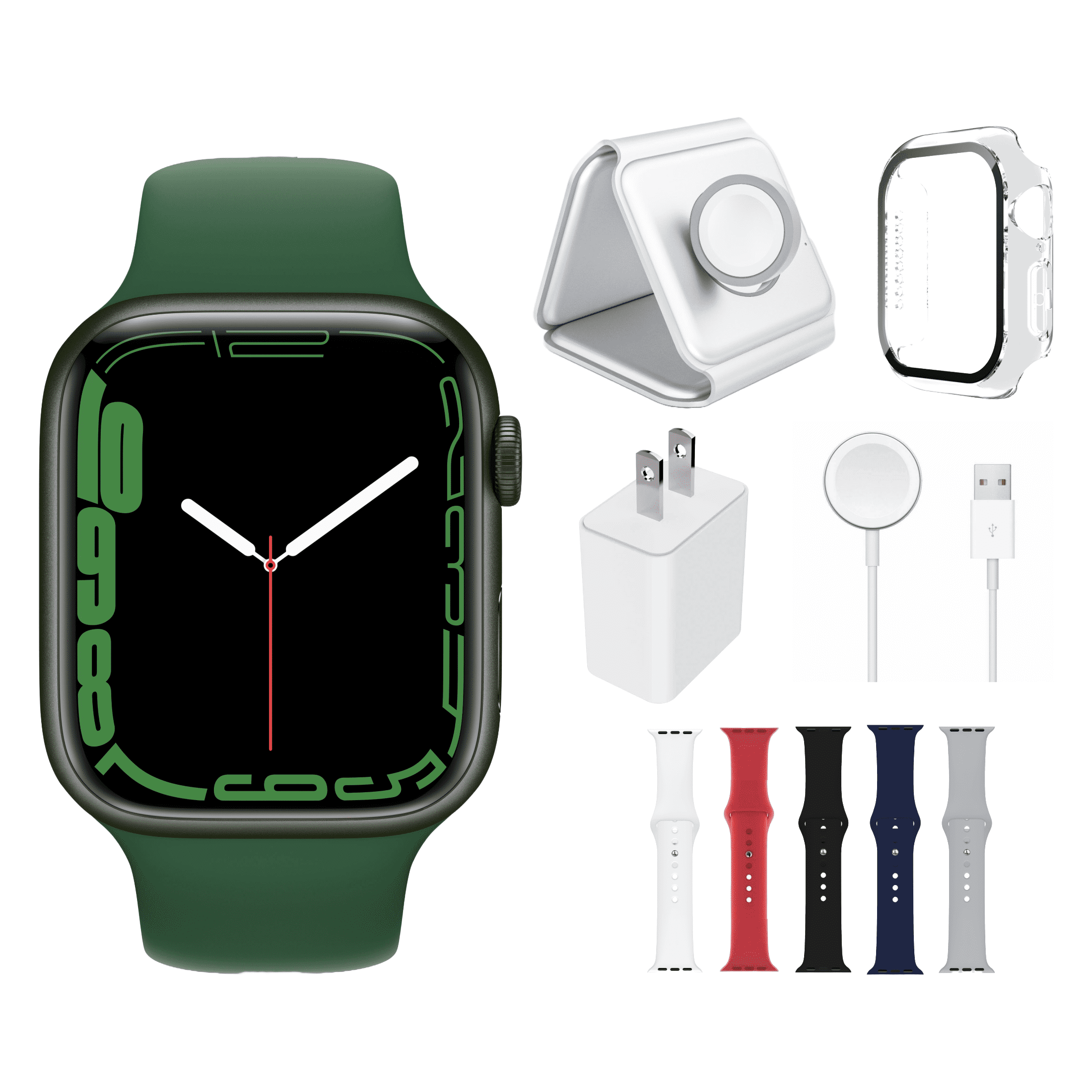 Restored Apple Watch Series 7 Bundle – 45mm Gps Green (2021) – Magnetic Charger & Sport Band Included (Refurbished)