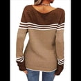 thumbnail image 4 of Suéteres de Otoño para Mujer, con Rayas y Bloques de Color, Cuello Redondo, Suéteres de Moda para Invierno. Caqui L, 4 of 5