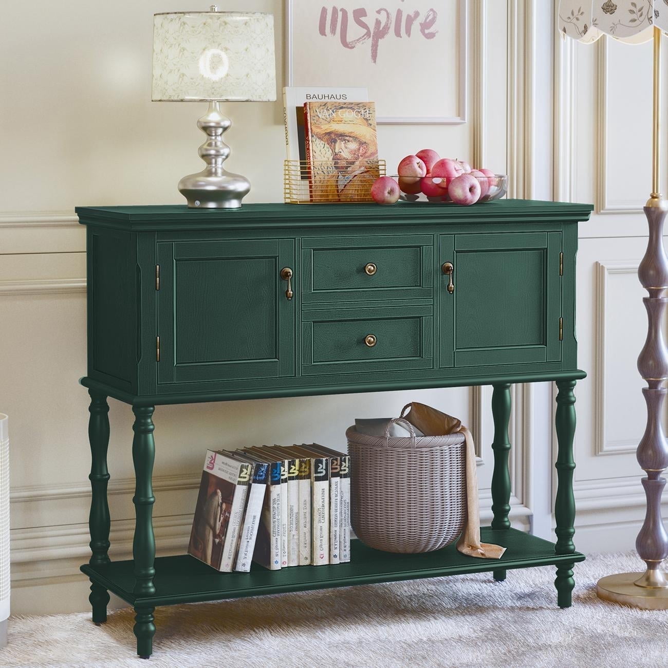 HLR 42" Farmhouse Modern Console Table, Entryway Table with Storage Shelf for Living Room, Green