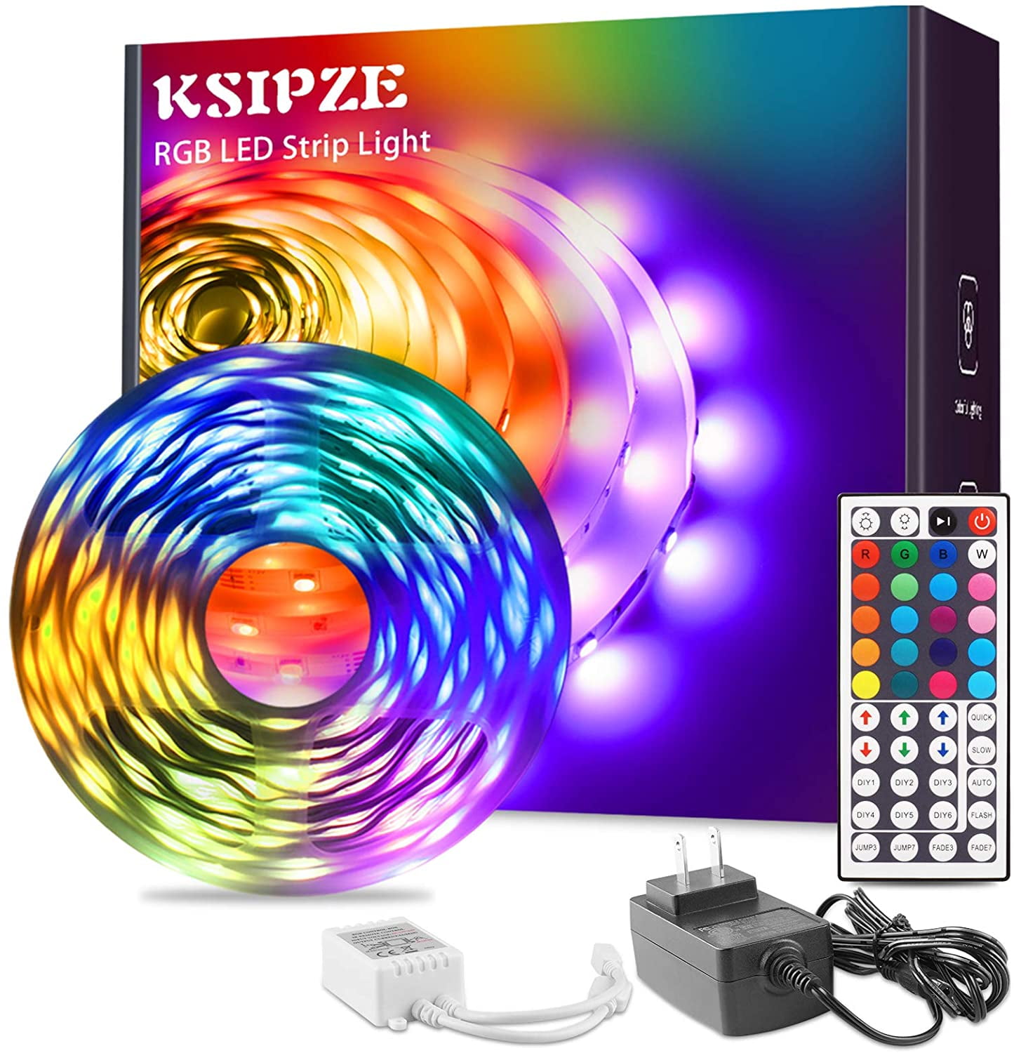 KSIPZE RGB Led Strip Lights Color Changing with 44 Key Remote Kit for Room  Bedroom Kitchen Home Indoor (16.4ft) - Walmart.com