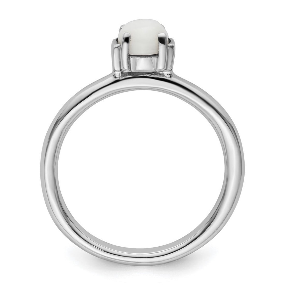 2.5mm 925 Sterling Silver Prong set Stackable Polished White Agate Ring Size 10 Stackable Ring for Women