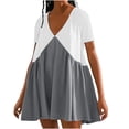 thumbnail image 1 of Robe à Col en V pour Femmes, Robe à Blocs de Couleur Longueur Genou, Robe Décontractée Sans Manches pour Femmes, Robe d'Été Résistante aux Plis, 1 of 5