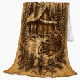 thumbnail image 2 of Rustic Winter Log Cabin Christmas, Peaceful Mountain Lake Scene, Warm Flannel Blanket for Cabin and Lodge with Detailed Artwork, Outdoor Lovers Camping Gift, Festive Home Decor, 2 of 9