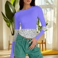 thumbnail image 4 of Uootdi Colorblock Long Sleeve Shirts for Women Round Neck Gradigent Slimming Fit Pullover Striped Casual Skinny Athletic Workout Tops Gift, 4 of 7
