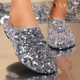 thumbnail image 5 of HXWCHs Sparkly Glitter On Mule Loafers Comfortable Open Back Casual Shoes for Women 38 Silver, 5 of 8