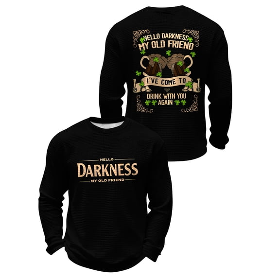 Men's Hello Darkness My Old Friend Long Sleeve Graphic Shirt Casual Crewneck Pullover Top