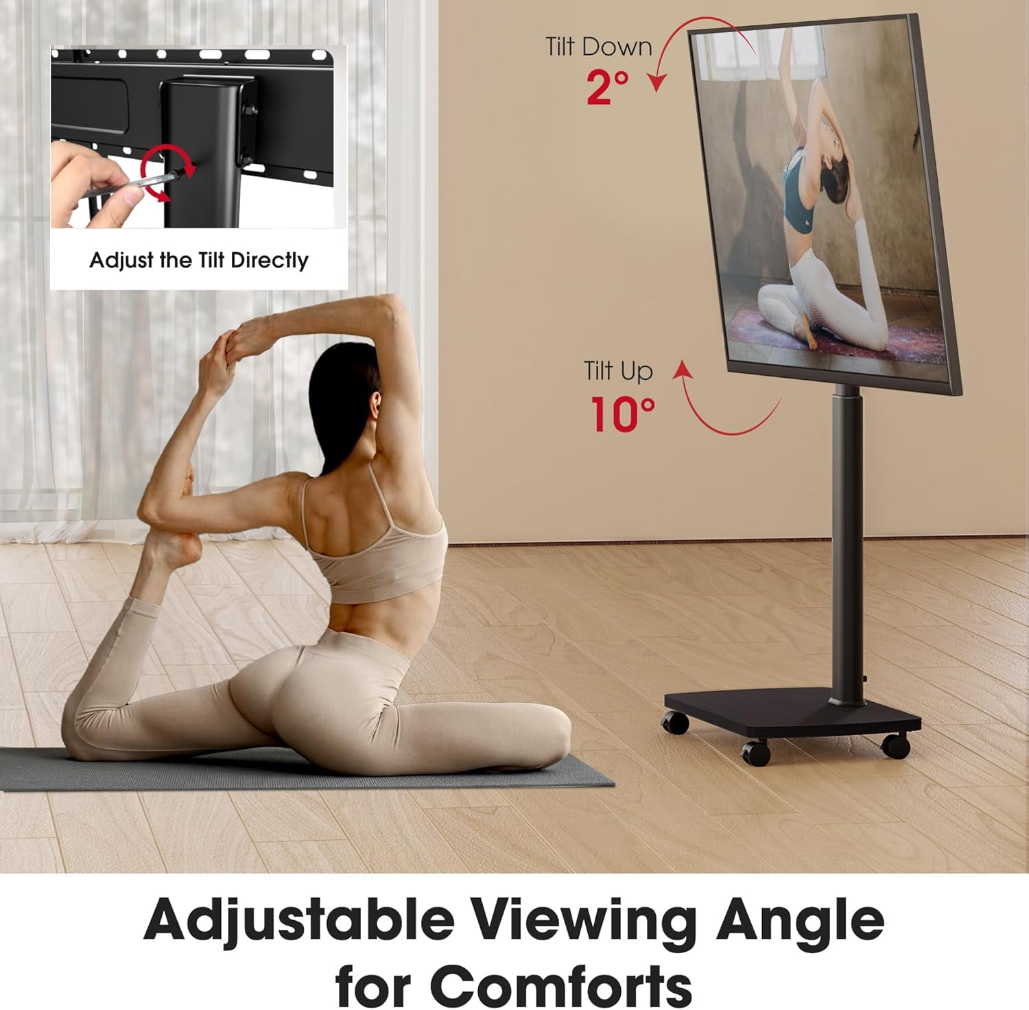 AOKCOS Rolling TV Stand for 43–75 Inch TVs, Black, Swivel & Tilt, Height Adjustable