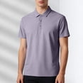 thumbnail image 2 of KeShDi Summer Mens T-Shirts Button down Men Solid-Color Casual Loose Fashion Ice-Silk Seamless Sweat-wicking Elastic Button Cedar Short Sleeve Turndown Collar Blouse Shirt Purple XL, 2 of 6