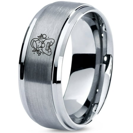 Tungsten Ring Grey Set Mens Gamer Jewelry Curved Wedding Band Grandmother Gift Unique Engagement Gifts