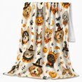 thumbnail image 2 of Spooky Dogs and Cats with Jack O Lanterns, Cheerful Holiday Style for Pet Lovers, Pumpkin Pet Party and Halloween Gift, Soft Flannel Blanket for Family Room and Living Room, Home Decor, 2 of 6