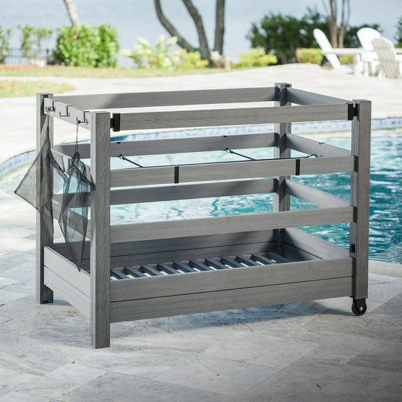 3.4ft H x 4.6ft W x 2.8ft L WoodTek Poolside Organizer and Pool Float Storage Rack, Wheeled Storage for Toys, Floats, and Accessories - Durable Deck Caddy & Organizer w/ Dividers, Zippity ZP19078
