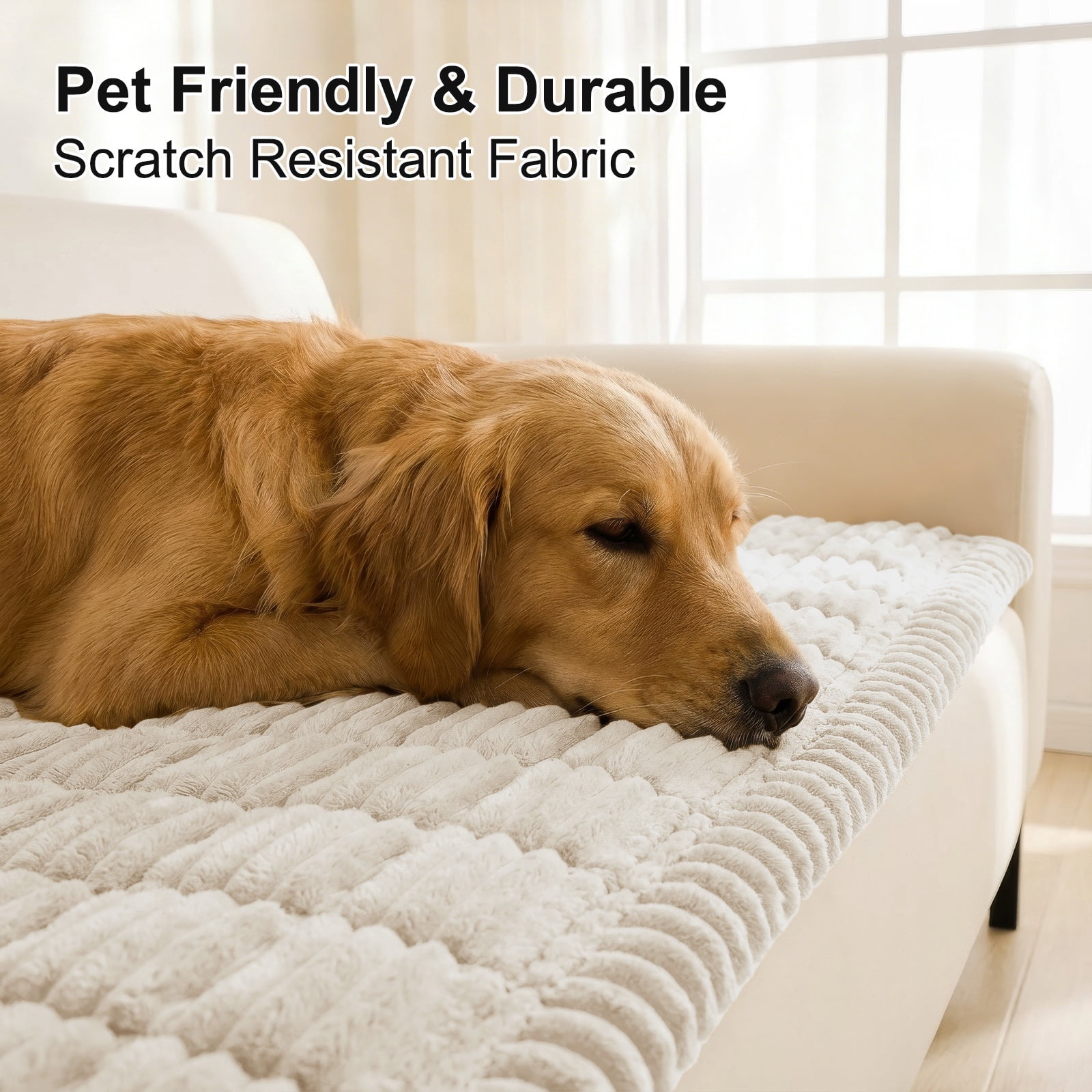 decorUhome Couch Covers for 2 Cushion Couch Sofa, Non Slip Fuzzy Couch Covers for Pets, Washable Slipcover for Dogs(White, 27.6" x 59")