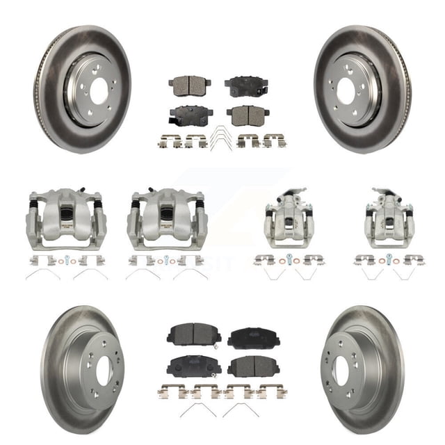 Transit Auto Front Rear Disc Brake Caliper Coated Rotors and Semi-Metallic Pads Kit (10Pc) for Car Honda Accord KCG-101098P