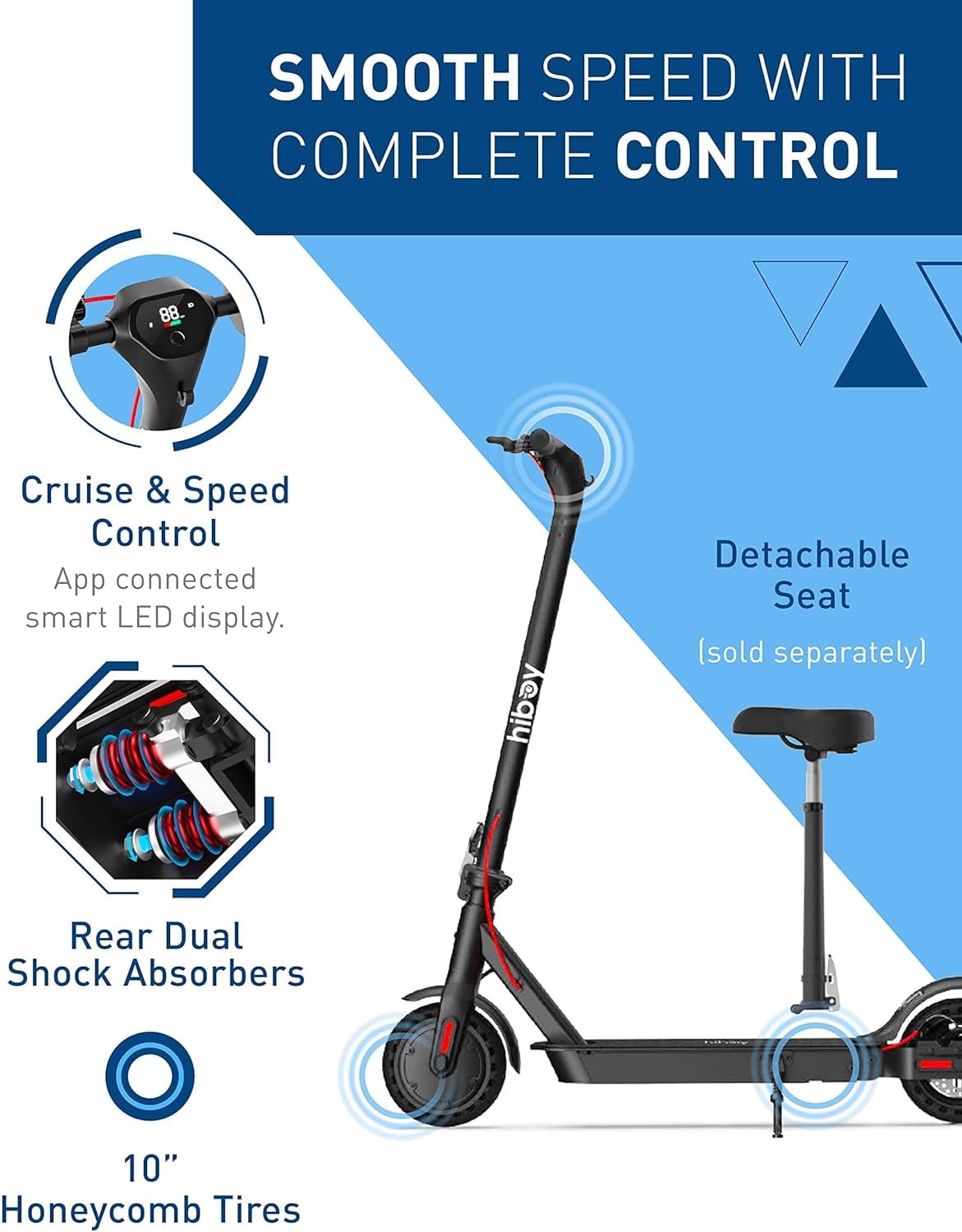 (Secondhand) Hiboy KS4 Pro Electric Scooter, 500W Motor, 10" Honeycomb Tires 25 Miles Long-Range & 19 MPH Portable Commuting Scooter for Adults eScooter