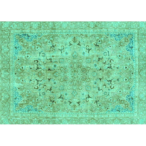 Ahgly Company Machine Washable Indoor Rectangle Abstract Turquoise Blue Modern Area Rugs, 4' x 6'
