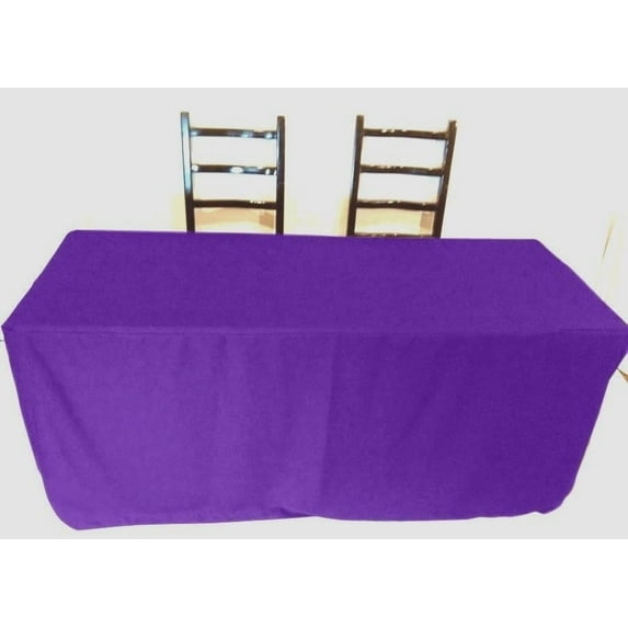 8' ft Fitted Polyester Tablecloth SLIT BACK TableCover Trade show Booth 18 COLOR", (Color: Purple)