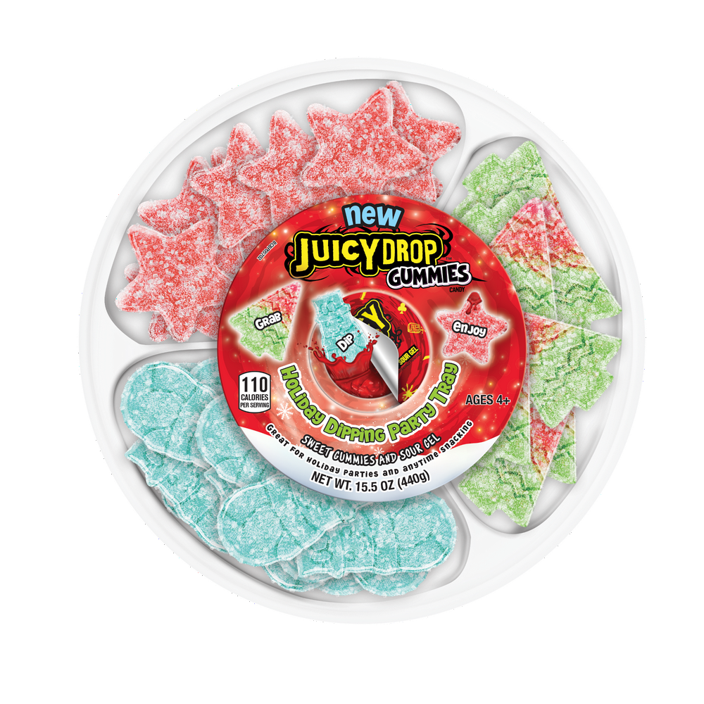 Juicy Drop Christmas Gummies Candy Party Tray with Dipping Sour Gel