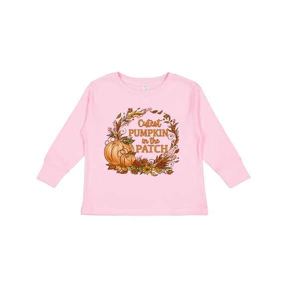 Inktastic Cutest Pumpkin in the Patch with Autumn Leaves Boys or Girls Long Sleeve Toddler T-Shirt