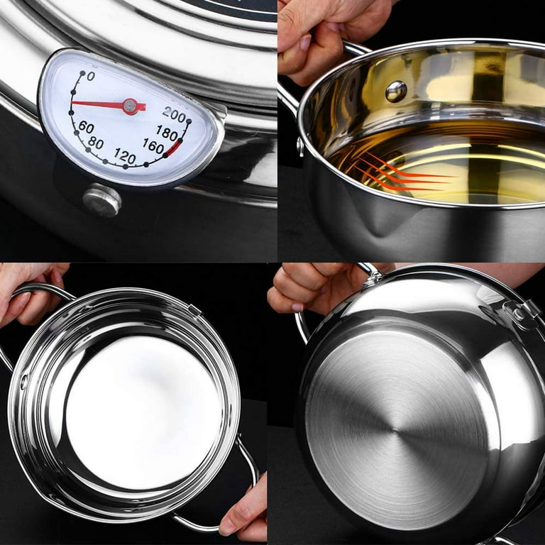 304 Stainless Steel Deep Frying Pot with a Thermometer and a Lid
