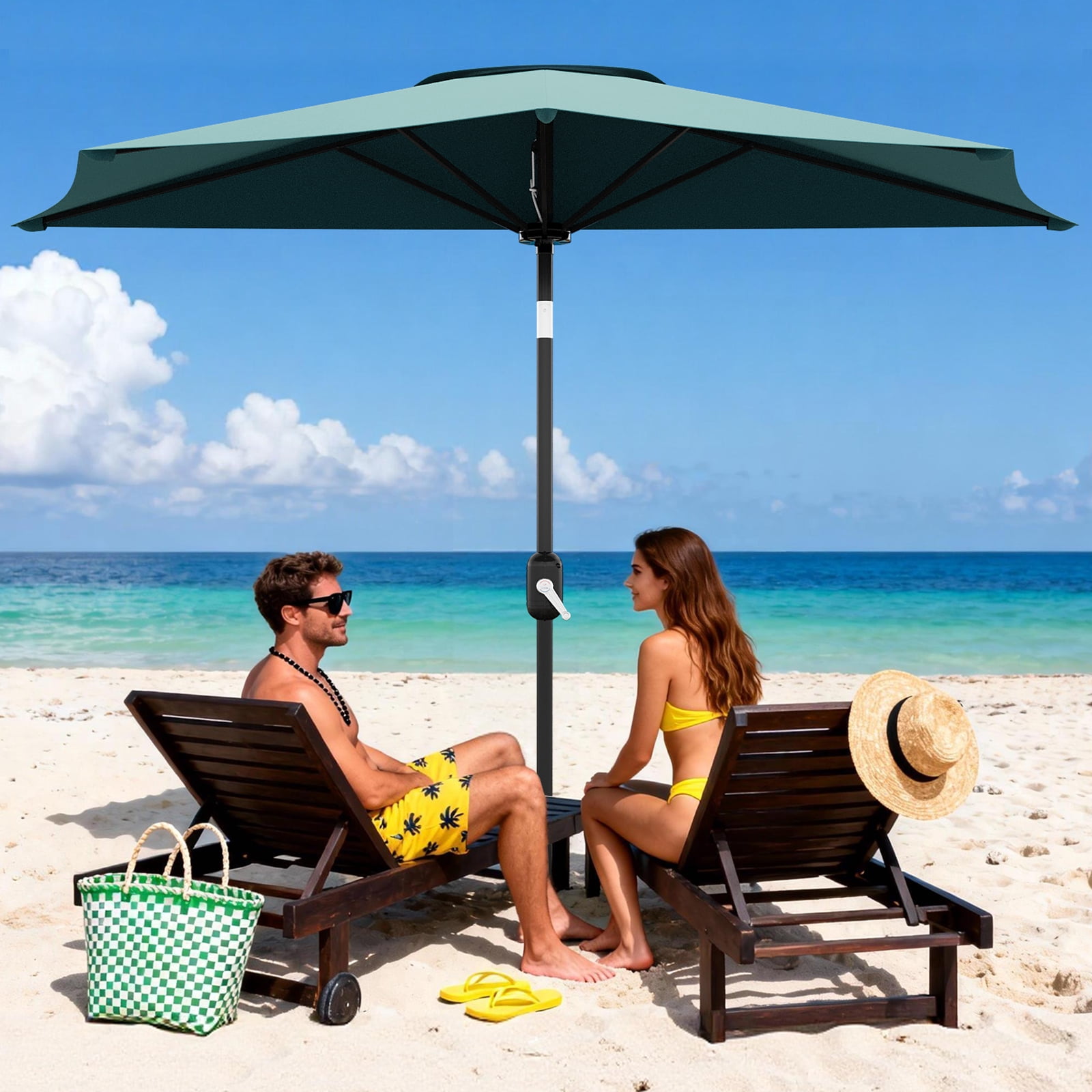 Half Patio Umbrella 9FT – Outdoor Shade Canopy with Smooth Crank Lift, UV Protection, Ideal for Balcony, Deck, Garden, Patio, or Backyard – Turquoise