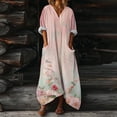 thumbnail image 1 of Heisall 2026 Spring Summer Boho Floral Printed Linen Maxi Dress V Neck Batwing Sleeve Oversized Kaftan Dresses with Pockets, 1 of 7