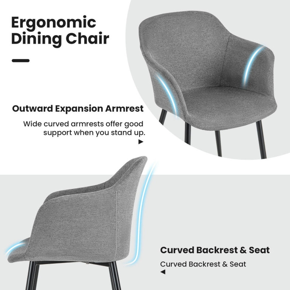 Demi Bonn Set of 2 Upholstered Dining Chair with Ergonomic Backrest Design, Modern Living Dining Room Arm Chairs, Gray