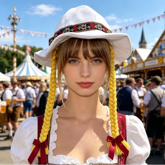 Helii Oktoberfest Hat Women Pigtails Bavarian Hat Attached Blonde Braids Dirndl Hair Accessory Adult Fraulein Cap Bow Alpine White,A