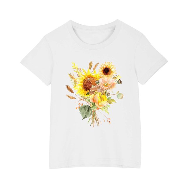 Économies d'Été! SROBPTY T-Shirts à Manches Courtes pour Tout-Petits, T-Shirt Mode à Col Rond Imprimé pour Garçons et Filles Tout-Petits, Haut à Manches Courtes Blanc, 4 Ans
