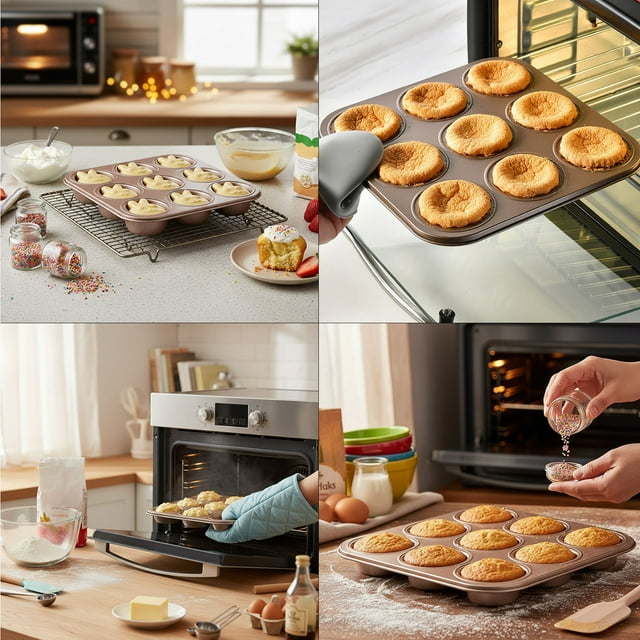 Sentmoon Non Stick Cake Baking Pan Set Carbon Steel 9 Piece Bakeware Set Thickened Oven Tray Assorted Shaped Pans Heavy Duty Kitchen Baking Sheets for Cakes Muffins Brownies Home