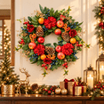 thumbnail image 6 of 24 Inch Christmas Wreath for Front Door, Artificial Holiday Floral Wreath with Red Dahlias, Roses, Apples, Pinecones and Berries, Winter Door Decor, 6 of 7