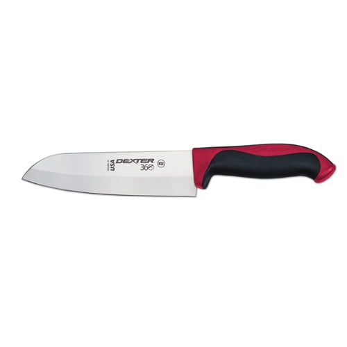 Dexter Russell S360-7R-PCP Dexter 360 (36004R) Santoku Knife, 7", stamped, straight edge, DEXSTEEL stain free, high carbon steel, polypropylene/Santoprene handle, red, NSF​‍​​‌‌​‌‌‍​​‌‌​‌‌‍​​