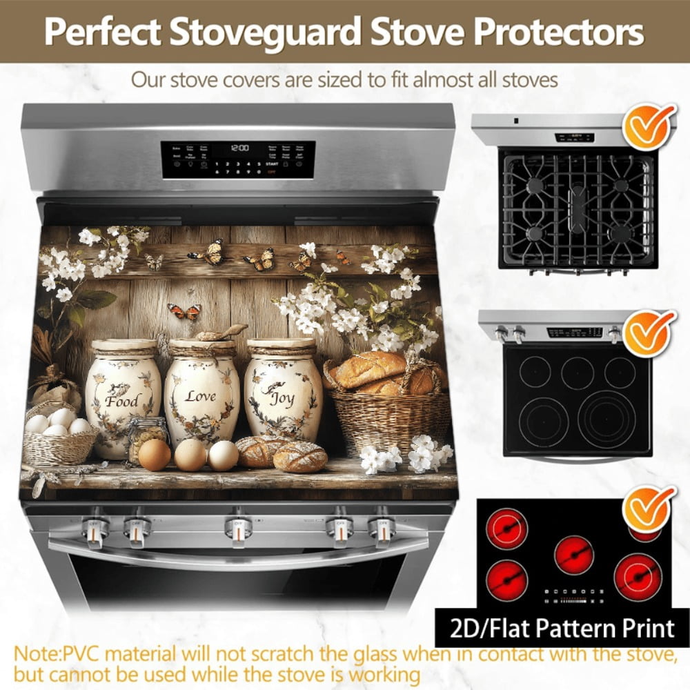 1 piece, stove panel and cooktop panel protection pad, 2D flat country garden jar and bread pattern kitchen decorative countertop pad, suitable for stoves, washing machines, dryers, coffee machines,