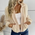 thumbnail image 5 of Women's Fleece Lined Winter Coat Long Sleeve Lapel Zip Up Jacket with Pockets Beige S, 5 of 6
