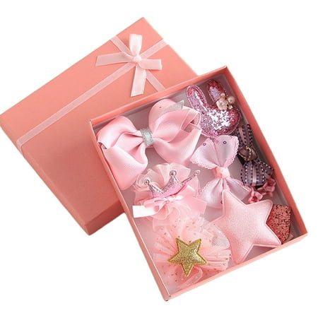 Baby Pink Boa - 9 Pcs Children's Hair Clips Lovely Princess Cloth Hair Bows with Clips for Baby Girls, Pink