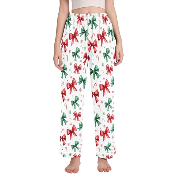 joogoo Women Bows Christmas Pajamas Pants Lounge Bottoms Pjs with Pockets M
