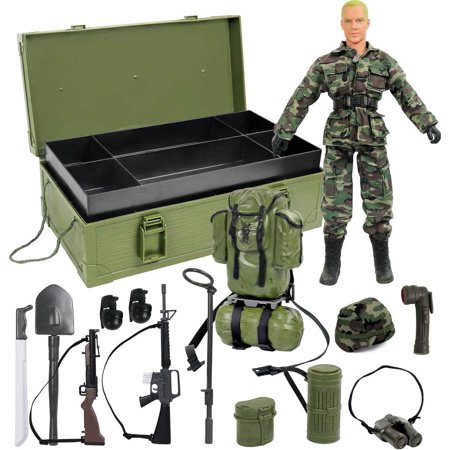 Click N  Play Military Desert Camping 12  Inch Action Figure With Locker Storage Box Play Set With Accessories.
