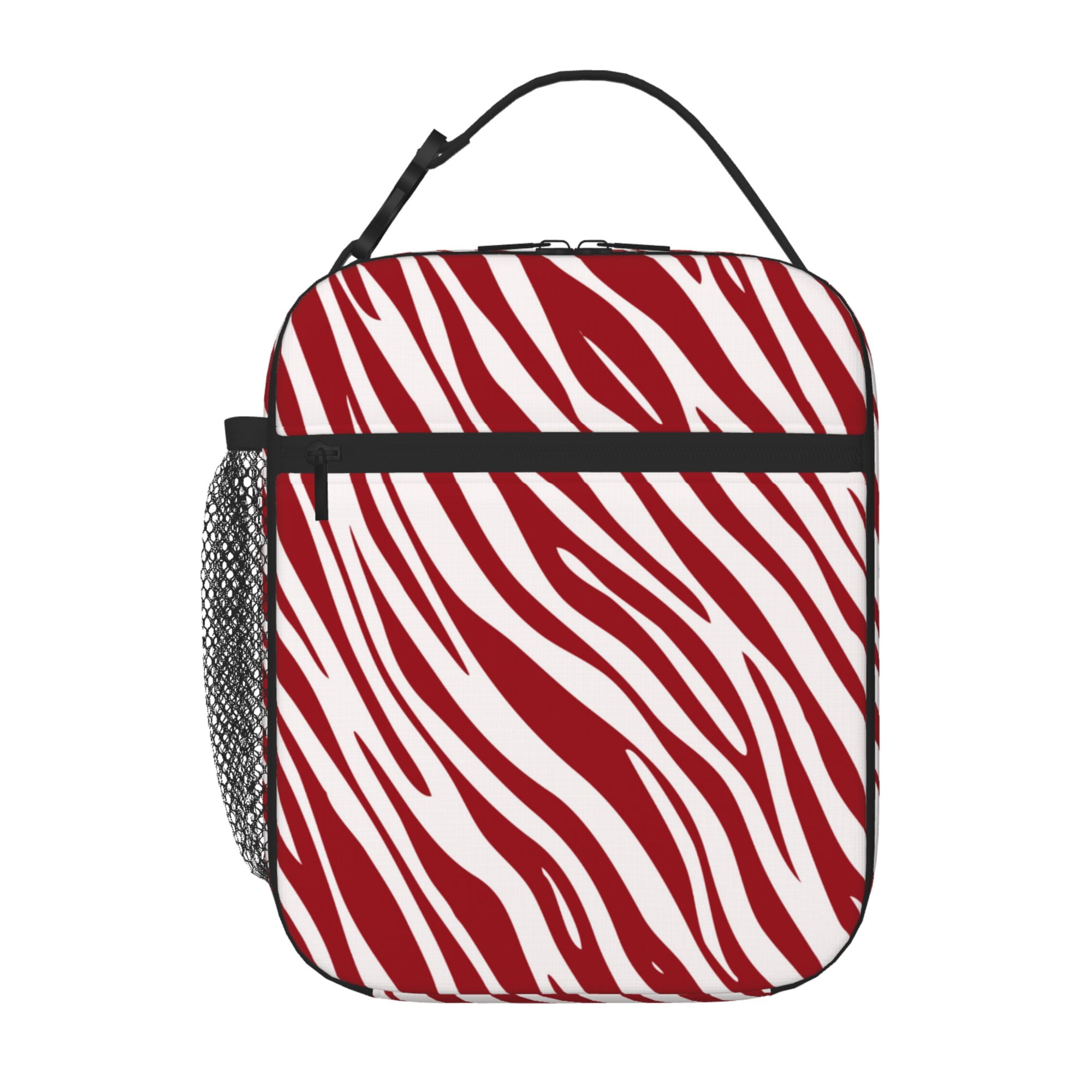 TEQUAN Portable Lunch Bag, Red Zebra Texture Pattern Reusable Insulated